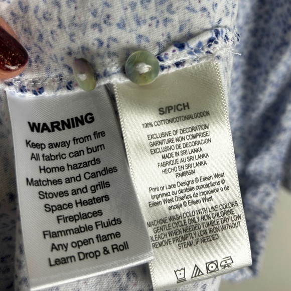 NWOT Eileen West Long Sleeve Cotton Nightgown Blue Floral Lace New without Tags - Picture 6 of 6